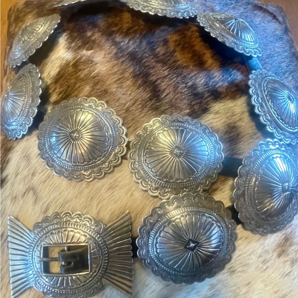 Native Sterling Silver Concho Belt by custom silversmith